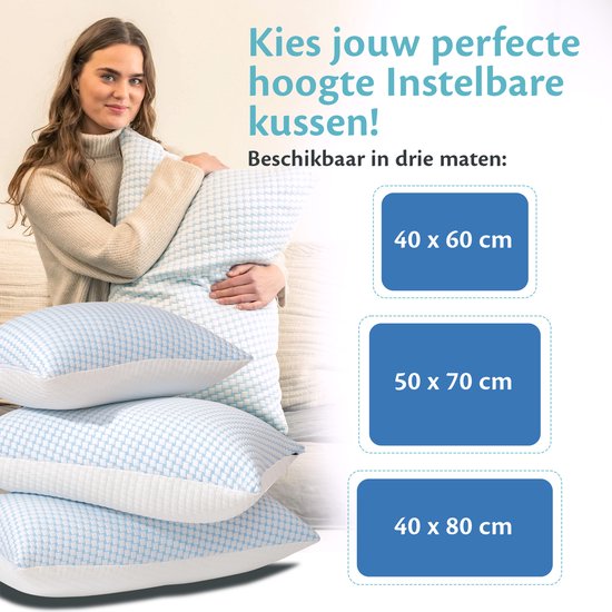 Ella® Kopfkissen Nackenschmerzen 40 x 80 cm - Bambuskissen - Memory Foam / Memory Foam Füllung - Ergonomisch und orthopädisch - Inklusive Kopfkissenbezug