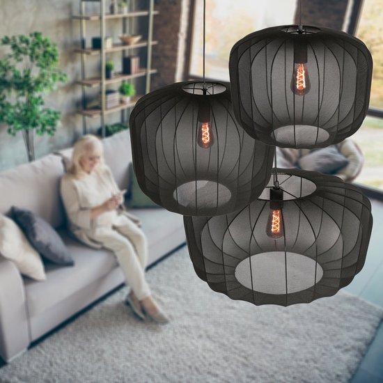 Anne Lighting – Hängeleuchte – Sable – schwarz – Leinen und Metall – Ø 45 cm – E27 – 4191ZW