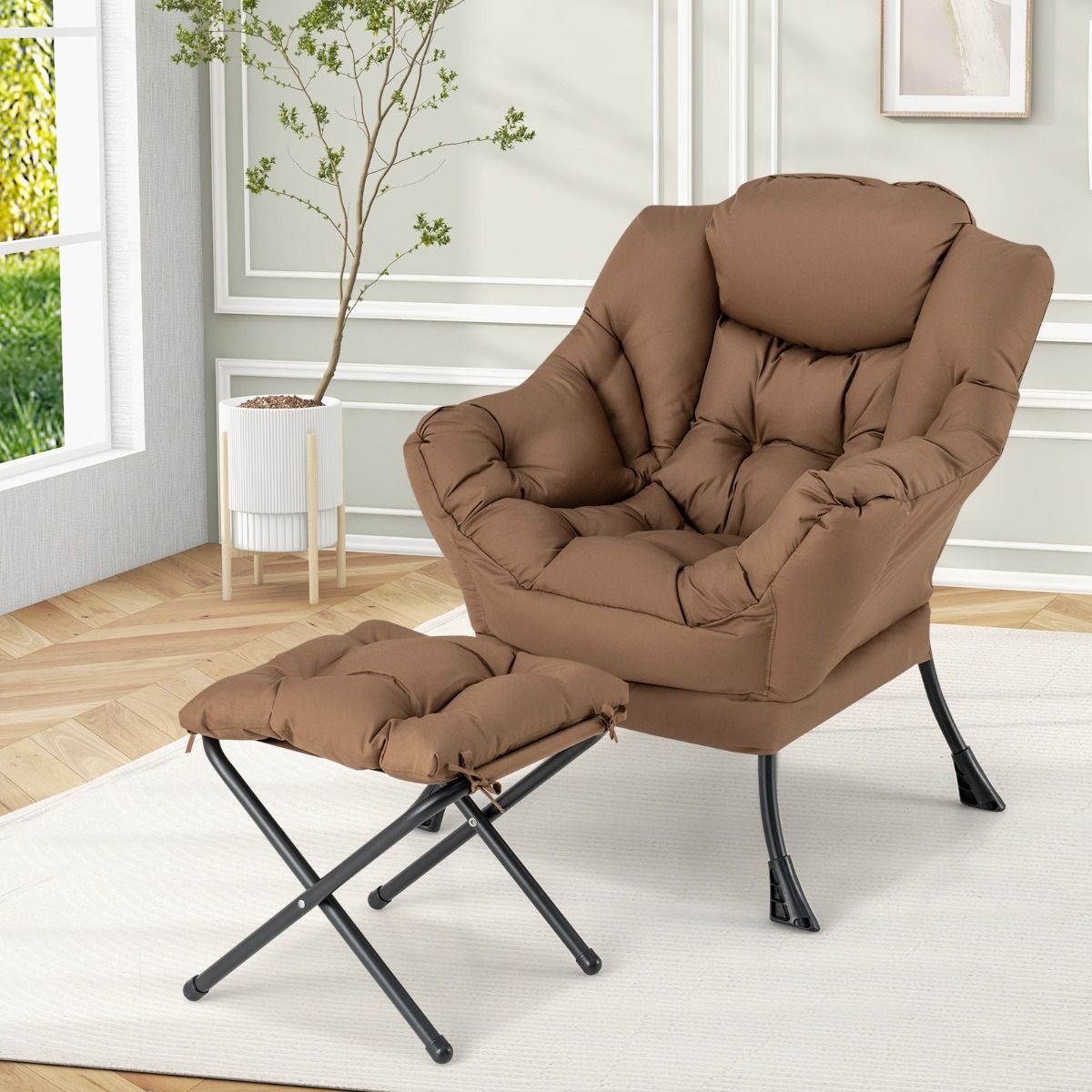 Coast Sessel mit Hocker – Relaxsessel mit Armlehnen und Fußstütze – Ergonomisches Design – Braun
