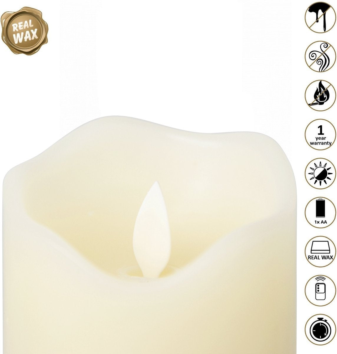 O'DADDYÂ¬Ã† LED-Kerzen mit beweglicher Flamme - Set in 3 Größen 10+12,5+15cm 8d - Mit Timer und Dimmfunktion - LED-Kerzen mit Fernbedienung - Seil