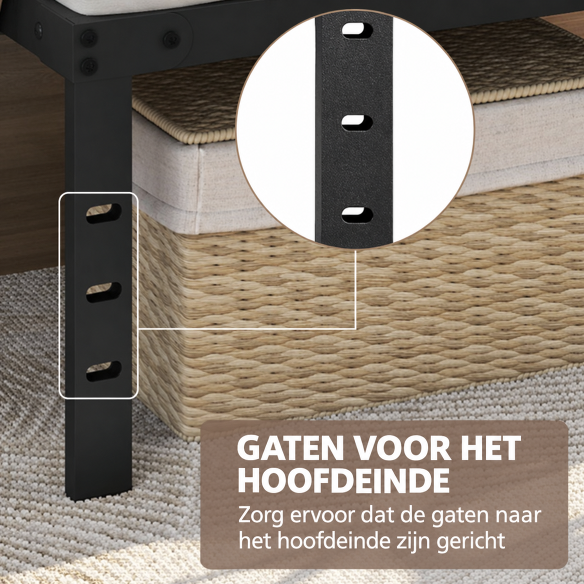 Yaheetech Doppelbett aus Metall – Schwarz – 201 x 181 x 41,5 cm – Matratze 180 x 200 cm, mit Lattenrost