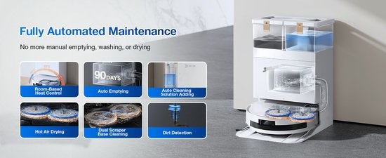 ECOVACS - DEEBOT T50 Max Pro Omni Gen 2 – Staubsauger- und Wischroboter – 18.500 Pa Saugkraft – Selbstreinigender Staubsaugerroboter mit Warmwasser-Wischsystem – Automatische Entleerungsstation – Geeignet für Tierhaare