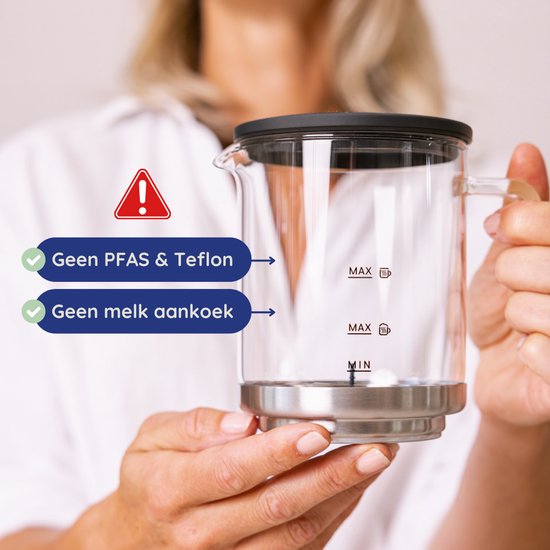 Safecourt Kitchen Glas-Milchaufschäumer - Elektrischer Milchaufschäumer - Glaskanne & PFAS-frei - Spülmaschinenfest - Schwarz - MF700