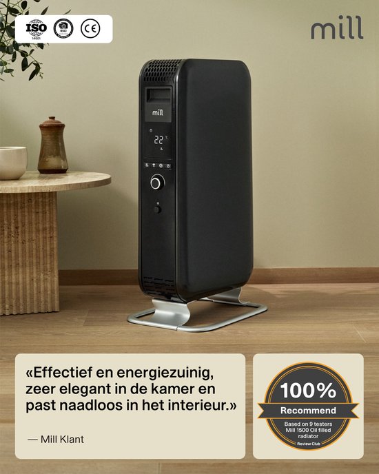 Mill AB-H1000DN BLACK – Design-Ölradiator – 1000 Watt – trocknet die Luft nicht aus – leise – schwarz – 5 Jahre Garantie