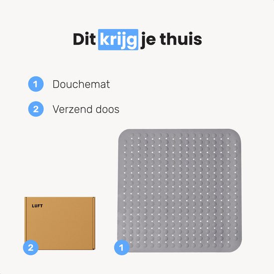 Luft Dusch- und Badematte - 48 x 48 cm - Rutschfest - Grau - Mit Saugnäpfen - Geeignet für Bad und Dusche - Sicher und robust
