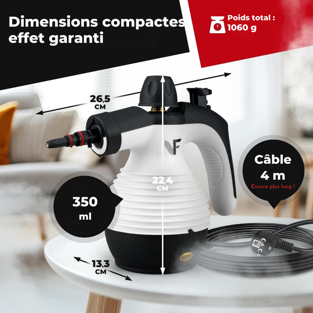 Neighbour's Friend Manueller Dampfreiniger - Dampfregulierung - Inklusive Zubehör - 350ml Tank - Weiß