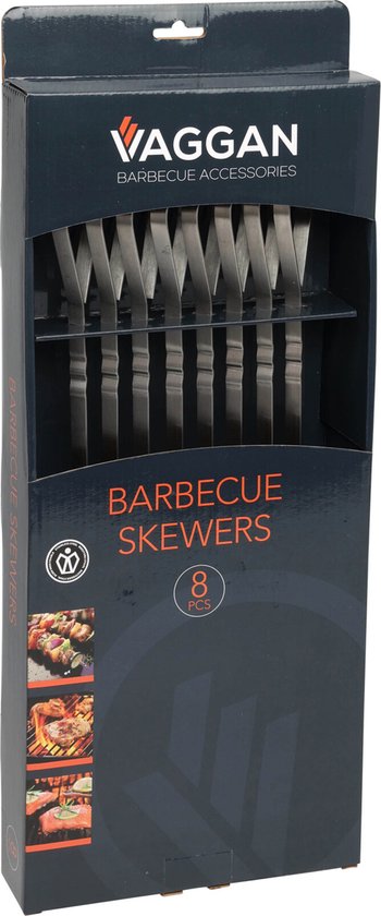Vaggan Grillspieße – 8 Stück – Edelstahl – 41 cm – Fleischspieße – Grillzubehör