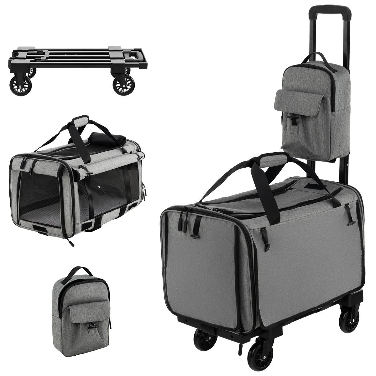 Transportbox Coast - Katze - Hund - tragbar - mit Rädern - faltbar - Teleskopgriff - kleine und mittelgroße Haustiere - grau