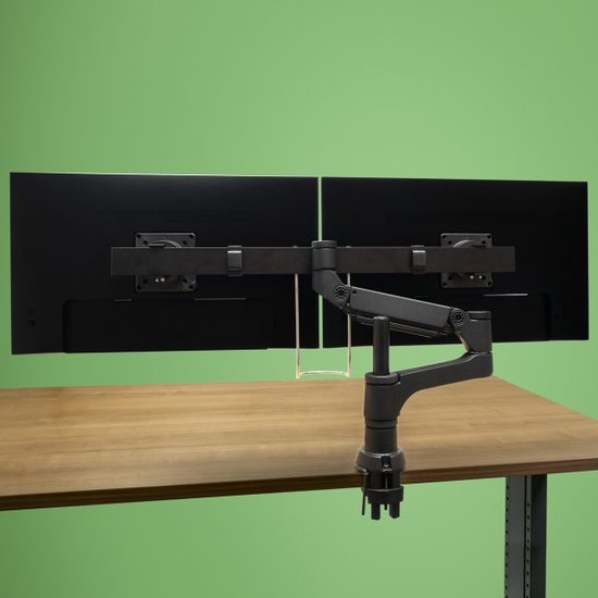 R-Go Tools Smartbar R-Go Caparo Monitorarm, mit Gasfeder für zwei Bildschirme, 3-9 kg Belastbarkeit, 100% rund, schwarz