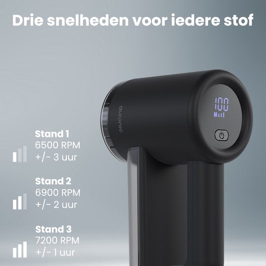 Auronic Elektrischer Fusselentferner Pro - Fusselentferner - Wiederaufladbar - LED-Anzeige - 3 Stufen - Entblätterer - Schwarz