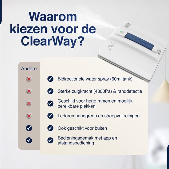 Samako ClearWay - Fensterreinigungsroboter - Fensterreiniger - Starke Saugkraft - Bidirektionales Wassersprühen - Mobile App
