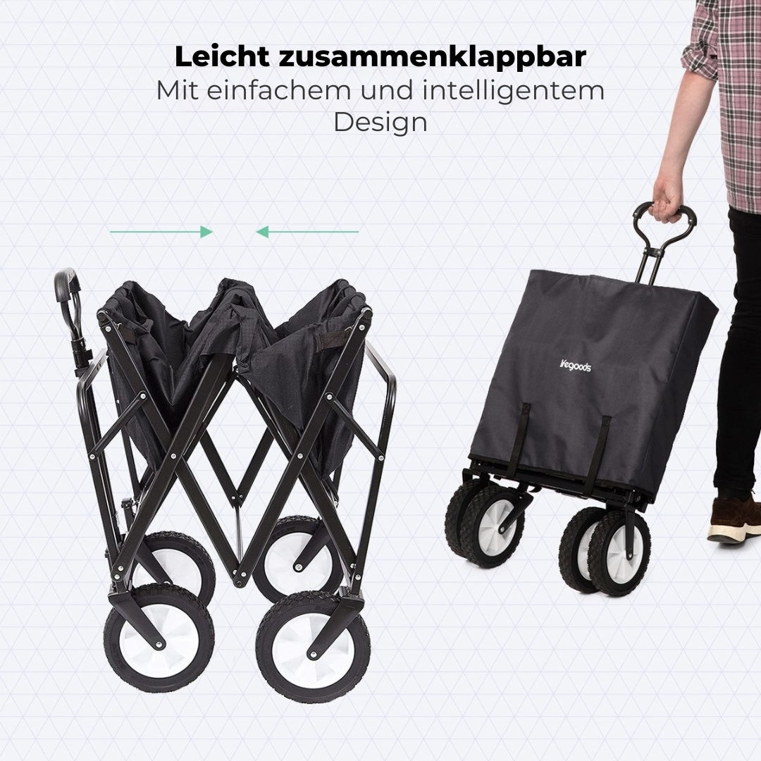 LifeGoods Bollerwagen - faltbar - drehbare Räder - 70kg Tragfähigkeit - Schwarz