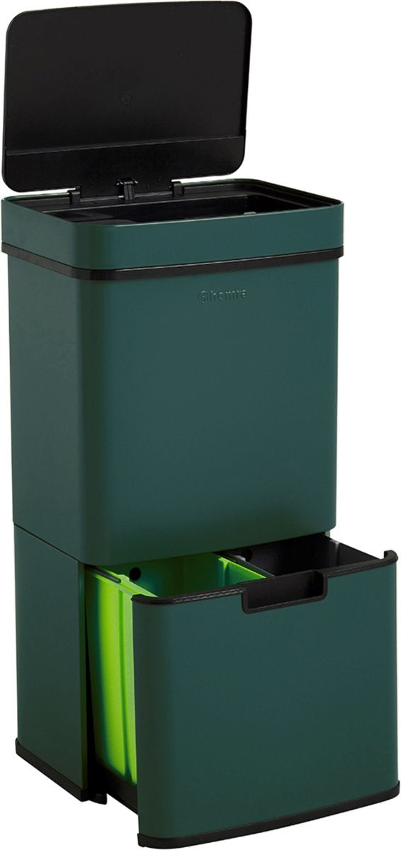 Homra NEXO Mülltrenner 3 Fächer - 72 Liter (2x12 + 48 L) mit Infrarotsensor - Edelstahl - Grün