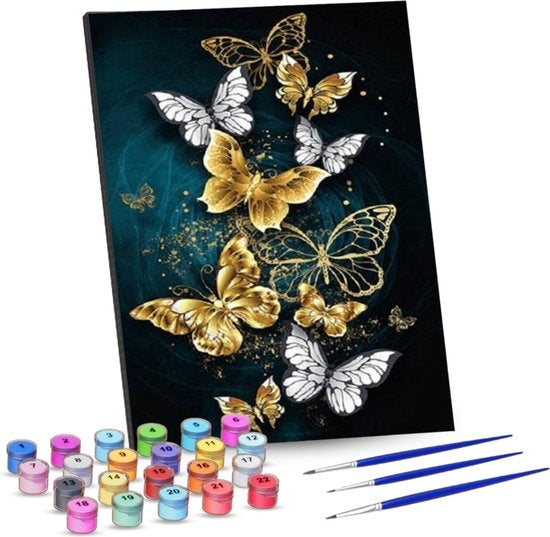 RubyeÂ® Malen nach Zahlen Erwachsene - Schmetterlinge - Inklusive Pinsel - Leinwand Malerei Leinwand - Farbe nach Zahlen - 40x50cm