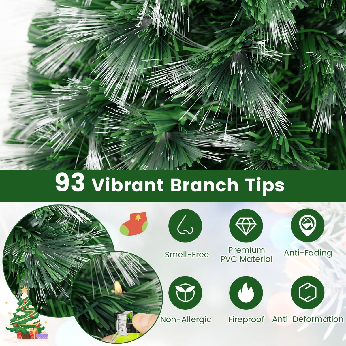 Coast Kunstweihnachtsbaum – Glasfaser-Beleuchtung – 93 Zweige – 95 cm, grün
