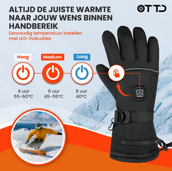 TTD® Beheizte Handschuhe Wiederaufladbar - Größe XL - Elektrische Handschuhe mit Heizung - Beheizte Fäustlinge - Batteriebeheizte Handschuhe Männer und Frauen - Unisex