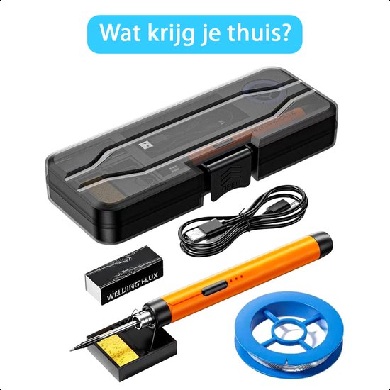 Tech Essentials Kabelloses Lötkolben - 8W - USB-C - Mit Dose - Kit - Feinlöten - Stift - Batterie - Lötset - Löten - Elektrowerkzeug - Orange