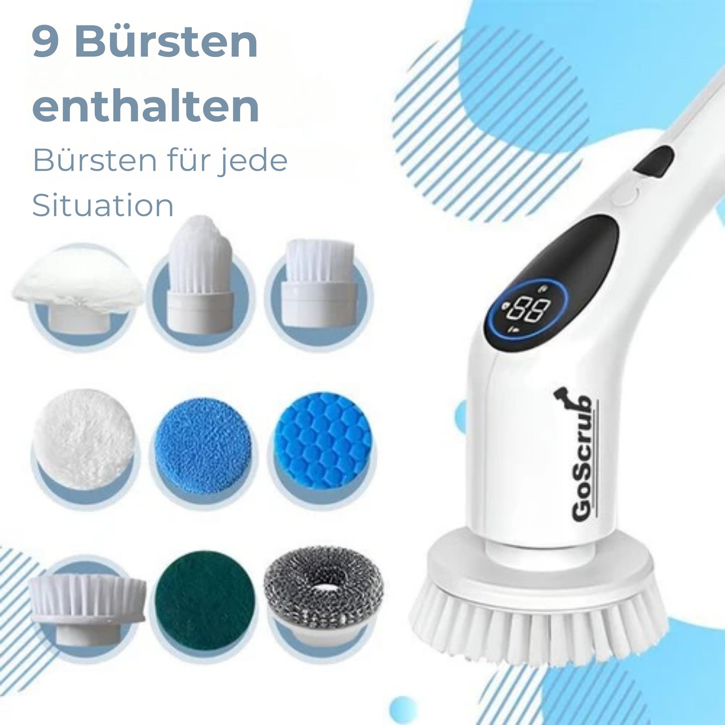 GoScrub® Elektrische Reinigungsbürste Cleaning King V2 - Für Bad oder Küche - Mit Griff - 9 Aufsätze