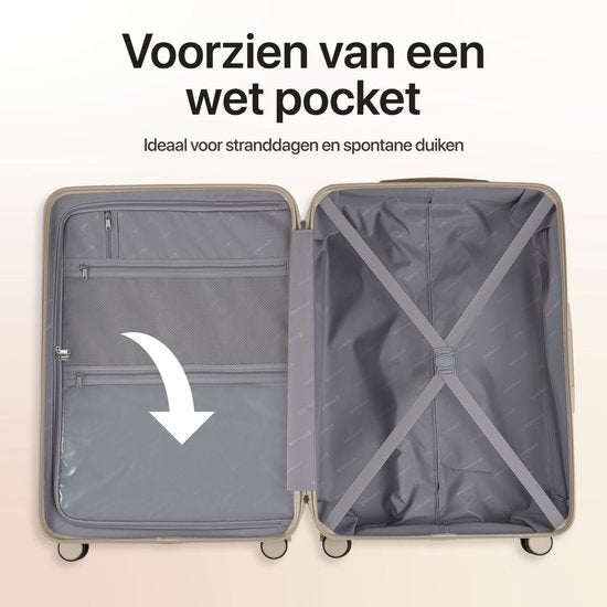 SKYCASES – Mittelgroßer Reisekoffer – Classic Heritage – Leichtgewicht – TSA-Schloss – 66 x 45 x 26 cm – 63 l – M-Rollkoffer – Geräuscharme Rollen – Beige