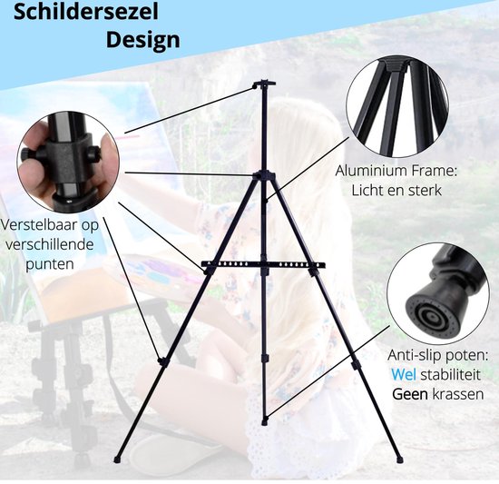 CreaTime Staffelei, verstellbar, zusammenklappbar, für Erwachsene, mit luxuriöser Schutzhülle/Tragetasche, Freiluftstaffelei