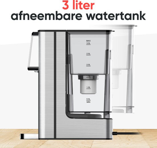 Kitchenwell - Heißwasserspender 3l - 2600W - Touch Display - Milchfunktion - Wasserkocher - Edelstahl/Schwarz