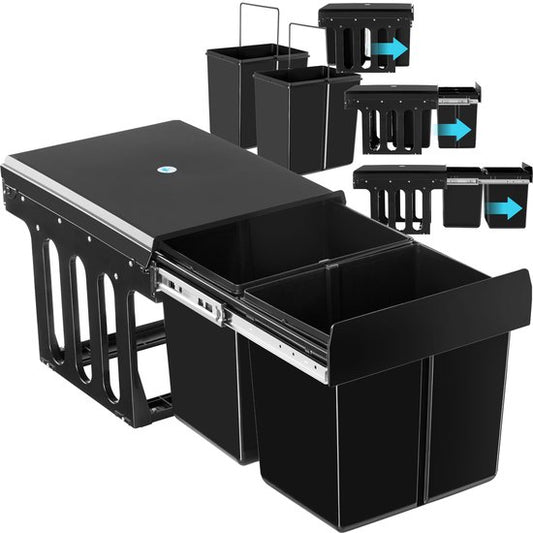 tectake Abfallsammler - Einbau-Abfallsammler - Mehrfache Mülltrennung - Effiziente Aufräumlösung für Küche und Büro - Doppel-Abfallsammler mit Teleskopschienen - 2x 15L