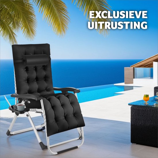 tectake - Liege Klappliege, Gartenliege, stufenlos verstellbar, Outdoor-Sessel für Balkon oder Garten, Liege mit extra dickem Kissen, Liege belastbar bis 200 kg (schwarz)