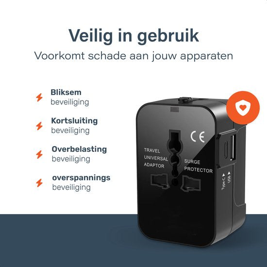 Universal World Plug 150+ Länder - International - Konvertierung - Reisestecker - Adapter - Für Amerika, Südamerika, England (UK), Asien, Europa, Afrika, Italien, Thailand, Curacao - 2x USB-C und 2x USB-A - Typ G, Leichtgewicht - Skoov