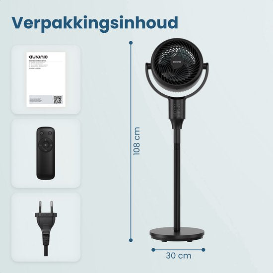 Auronic Stativventilator – Standventilator – Luftkühler – Boden- und Tischventilator – Omni – 3 Geschwindigkeitsstufen – Leiser Ventilator – Ventilator – Mit Fernbedienung – Schwarz