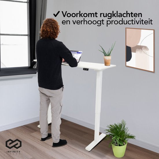 Infinity Goods Zit Sta Bureau - Elektrisch höhenverstellbar (von 70 bis 120 cm) - 120 x 60 CM - Weiß