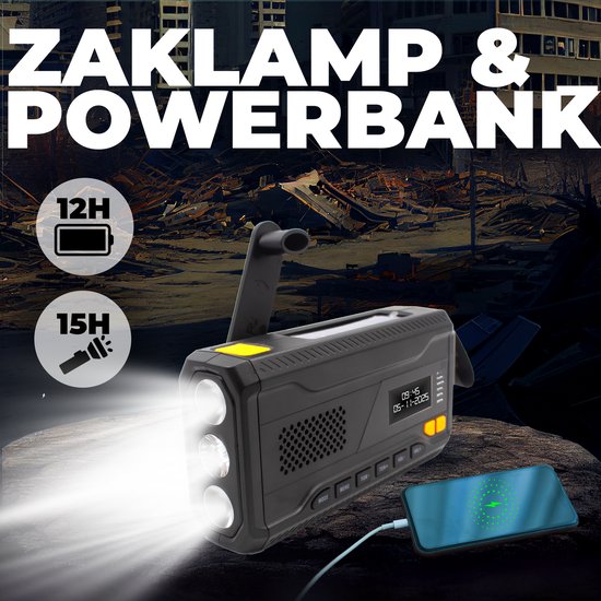 Denver Notfallradio – Solar-Powerbank – DAB- und UKW-Radio – Notfallpaket – Taschenlampe – Aufziehbar – SOS-Licht – Solar-Powerbank – SCD2033