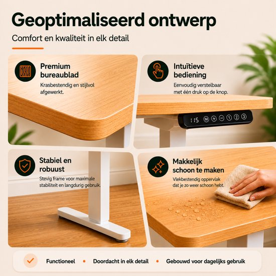 Organess Sitz-Steh-Schreibtisch – Elektrisch höhenverstellbar – 120 x 60 cm mit Erhöhung – Speicherfunktion – Kollisionsschutz – Höhenverstellbar