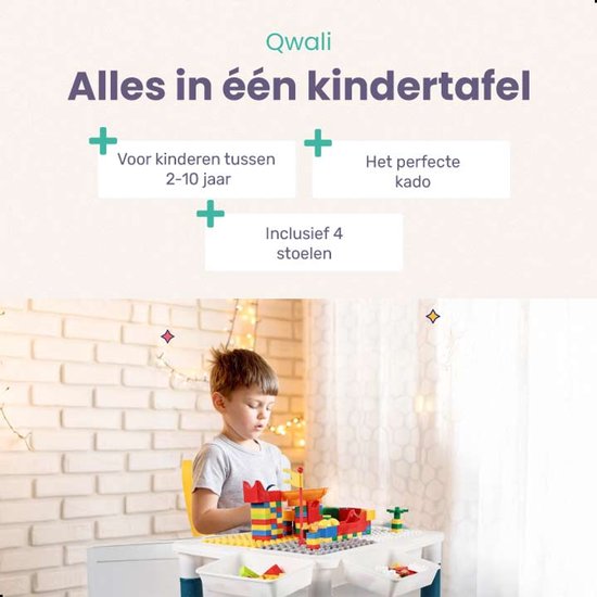 Qwali Kinderspieltisch mit Stühlen - Geeignet für Duplo, Wasser und Sand - Aktivitäten - Set - Zeichentisch - Für Jungen und Mädchen - Für Kleinkinder - Spieltisch - Schreibtisch - Kinder - Tisch - Möbel