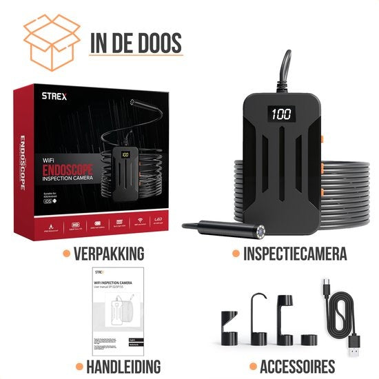 Strex Inspektionskamera Endoskop - 10 m Kabel - 1080P HD - WLAN - LED Beleuchtung - IP67