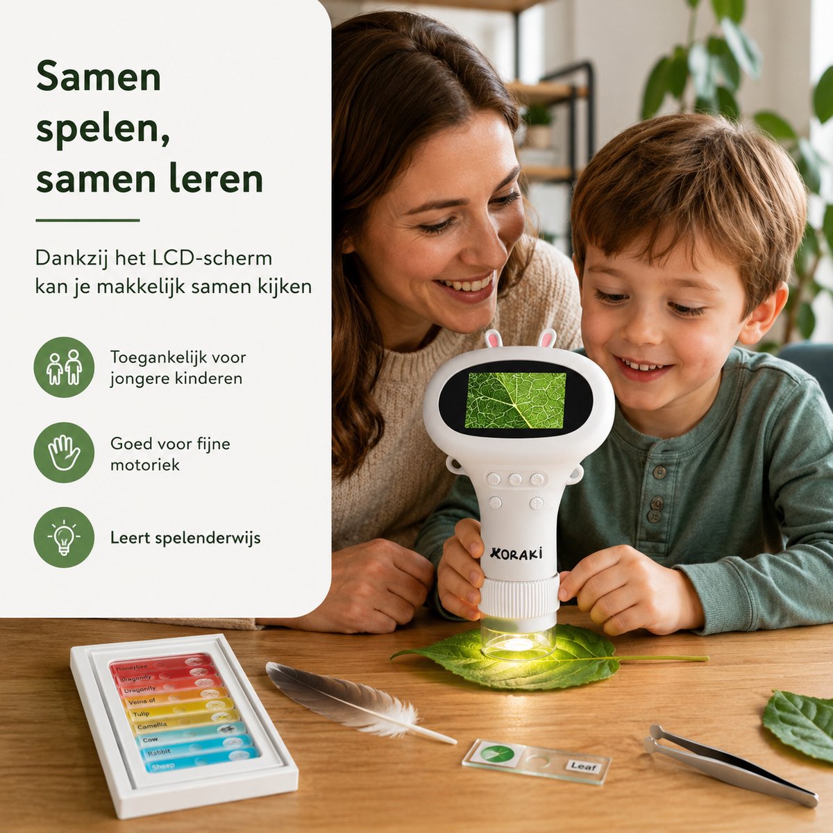 Koraki® Digitalmikroskop für Kinder – LCD-Bildschirm – 30- bis 50-fache Vergrößerung – Kamera – Micro-SD
