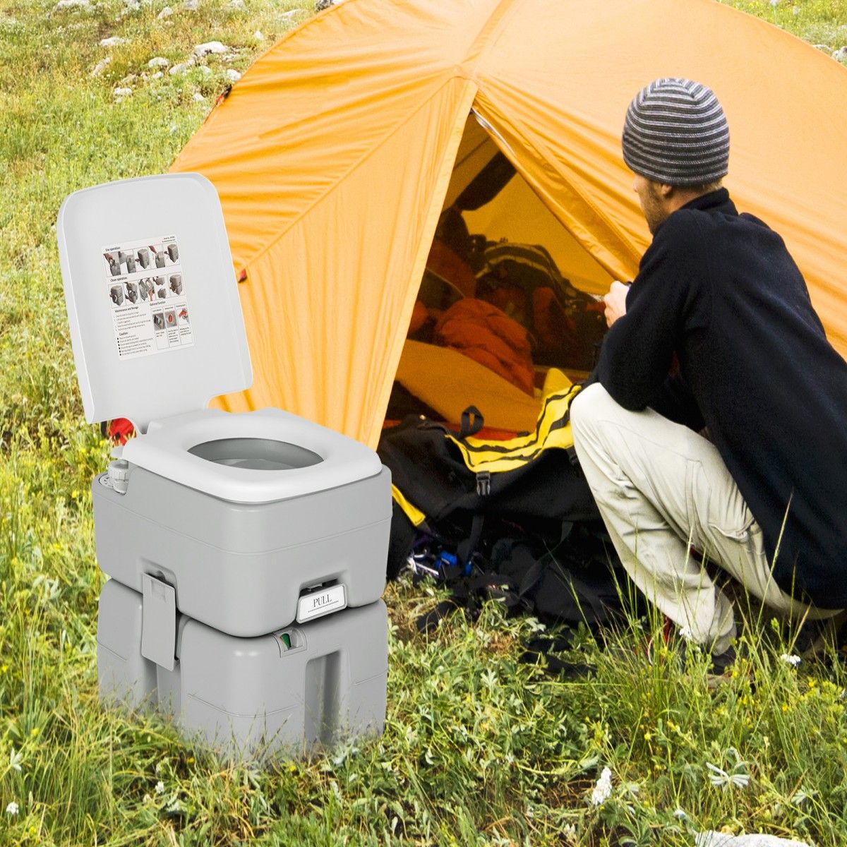 Coast tragbare Campingtoilette – Getrennte Tanks – 10 l Frischwasser, 20 l Abwasser – Grau