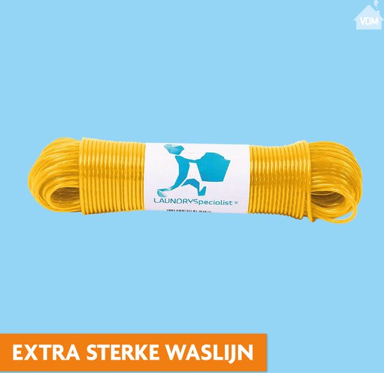 LaundrySpecialist Wäscheleine – Wäscheleinenfaden – Wäscheleinenfaden mit Stahlkern – 35 Meter mit Stahlkern – Gelb