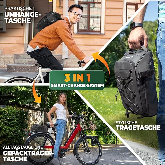 MIVELO Fahrradtasche - wasserdicht & reflektierend - 9 Liter - Schwarz