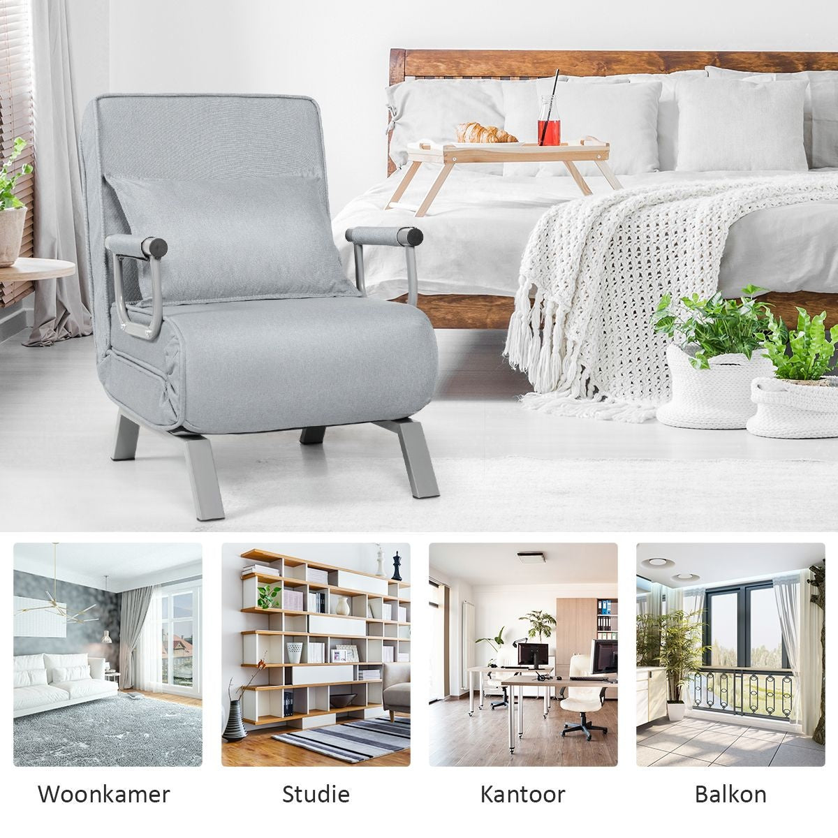 Coast Cabrio Schlafsofa Klappsessel Besinbedbank Schlafsofa 5-Position Liegestuhl Hellgrau