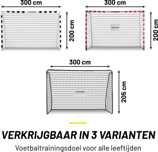 Dunlop - Fußballtor - Outdoor-Spielzeug für Kinder und Erwachsene - schnelle Montage - Metall - 300 x 205 x 120 cm - Schwarz