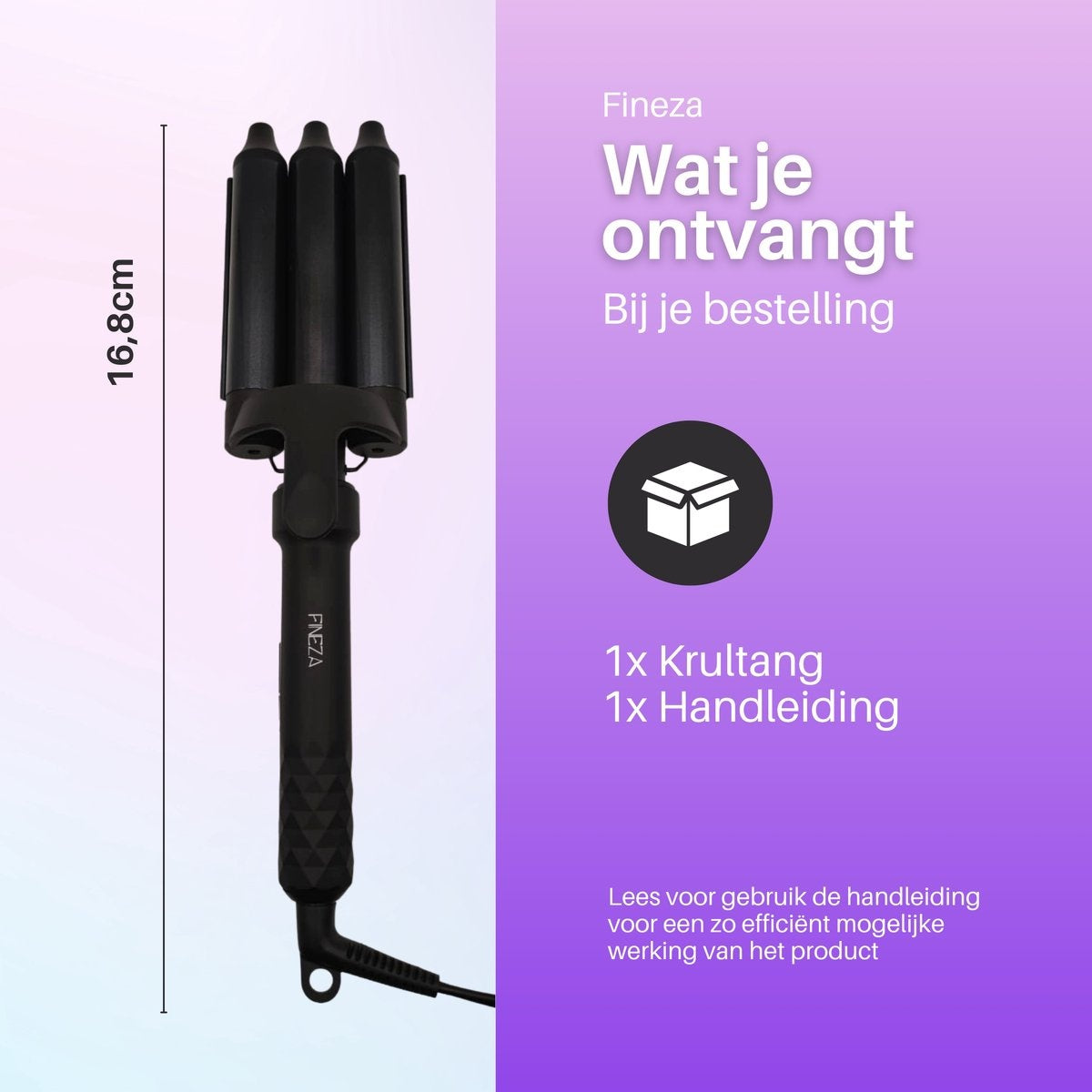 Fineza Waffelzange 25mm - Keramischer Lockenstab mit 10 Temperatureinstellungen - Schwarz