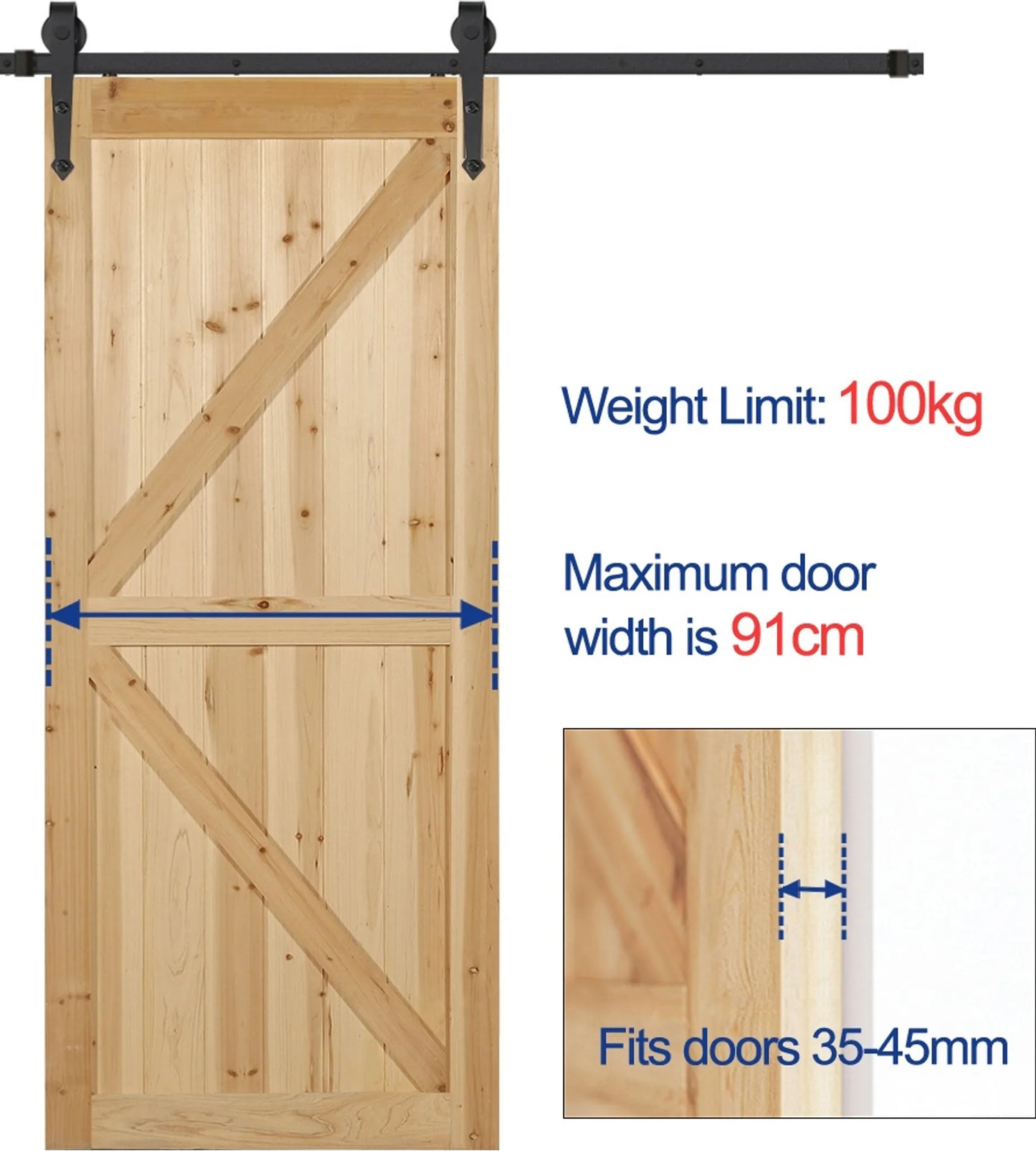 Yaheetech Sliding Door Hardware Set 183 cm - Ausgestattet mit Karbonstahlrollen und Türstoppern und Bodenführung - Für Holz- und Metalltüren - Schwarzes Eisen - 183 x 23 x 5,5 cm
