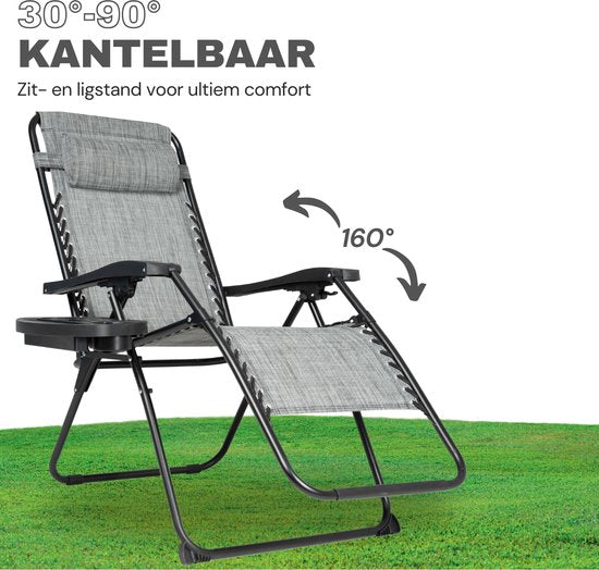 Vaive Luxury Garden Chairs Duoset - Verstellbarer Gartenstuhl und Liege - 30°-90° verstellbar - Garten - Metall - Grau