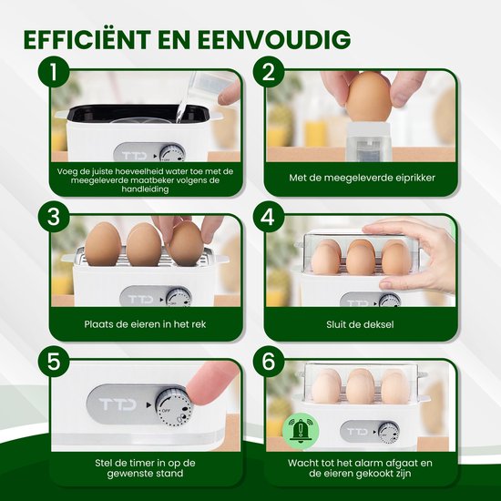 TTD® Smart Egg Boiler Electric mit Timer - Geeignet für 1 bis 6 Eier - hartgekocht, weichgekocht oder halbweich - Eieruhr - Eierkocher Electric - Inklusive Eierkocher und Messbecher