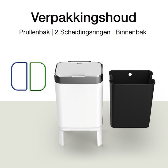 Loftey Mülleimer 60 Liter - Push/touch Mülleimer - Duo Mülleimer mit Inneneimer - Mülleimer 2 Fächer - Abfalltrennung 2x30L - Küche - Weiß/RVS