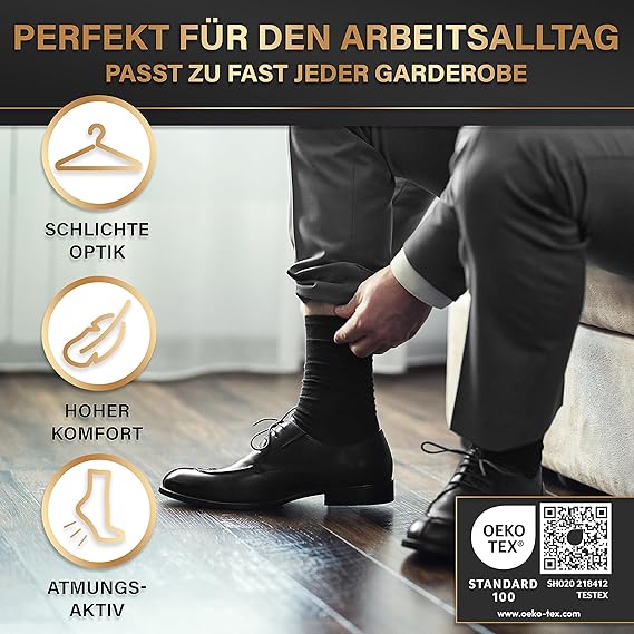 Hero Work 12 Paar Socken für Damen und Herren, Baumwollsocken, Herrensocken, schwarz, atmungsaktiv und ohne Pressnaht, Business-Socken, Strümpfe