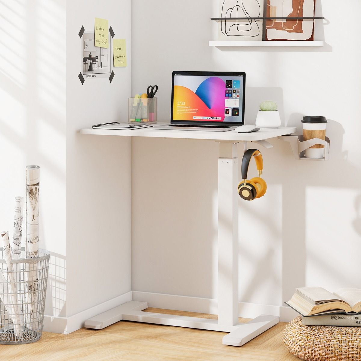 Coast Höhenverstellbarer mobiler Stehtisch Laptop-Tisch Schreibtisch - 60x40x65.5-100 cm - Weiß