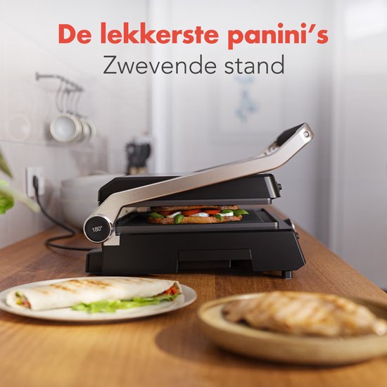 KitchenBrothers Contact Grill Deluxe - Grillgerät - Abnehmbare Grillplatten - Panini Grill - 5 Höheneinstellungen - 2000W - Edelstahl