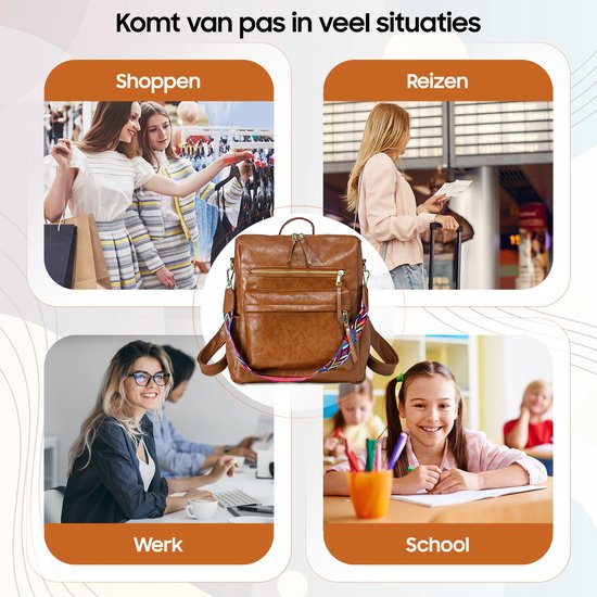 Glennoo - Rucksack Damen - Wasserdicht - Anti-Diebstahl-Fach - Rücken, Schulter, Handtasche - hellbraun