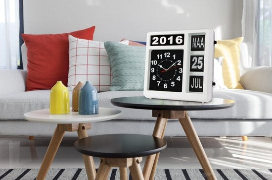 Perel Flipchart Wanduhr mit Kalender - 31 x 31 cm - niederländisch